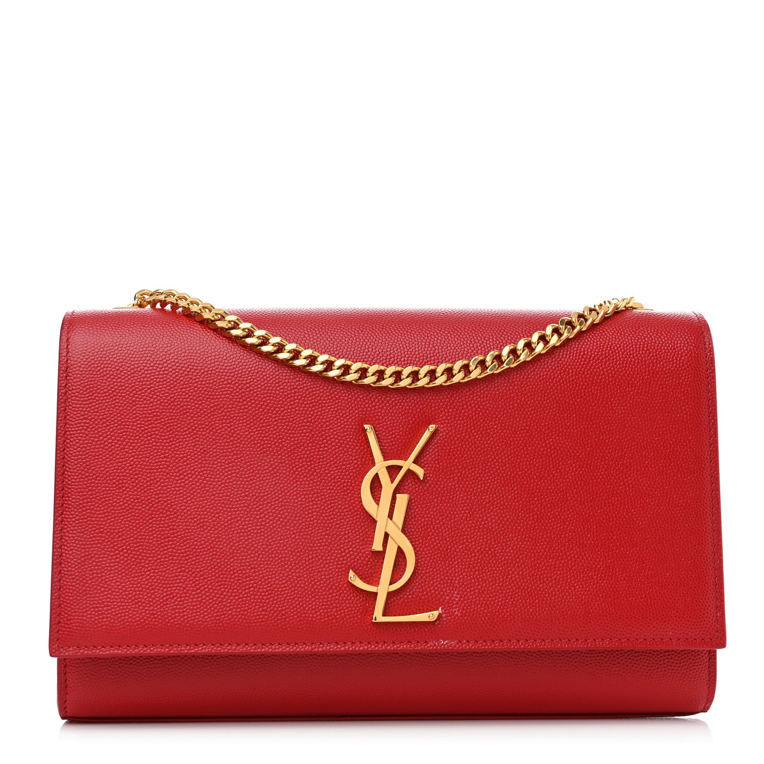 Saint Laurent Grain De Poudre Medium Monogram Kate Satchel Red 1 of 14
