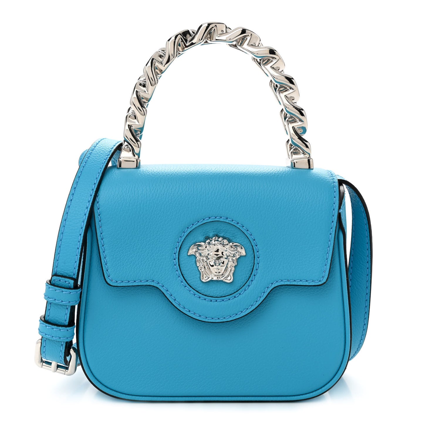 Grained Calfskin Mini La Medusa Bag Turquoise