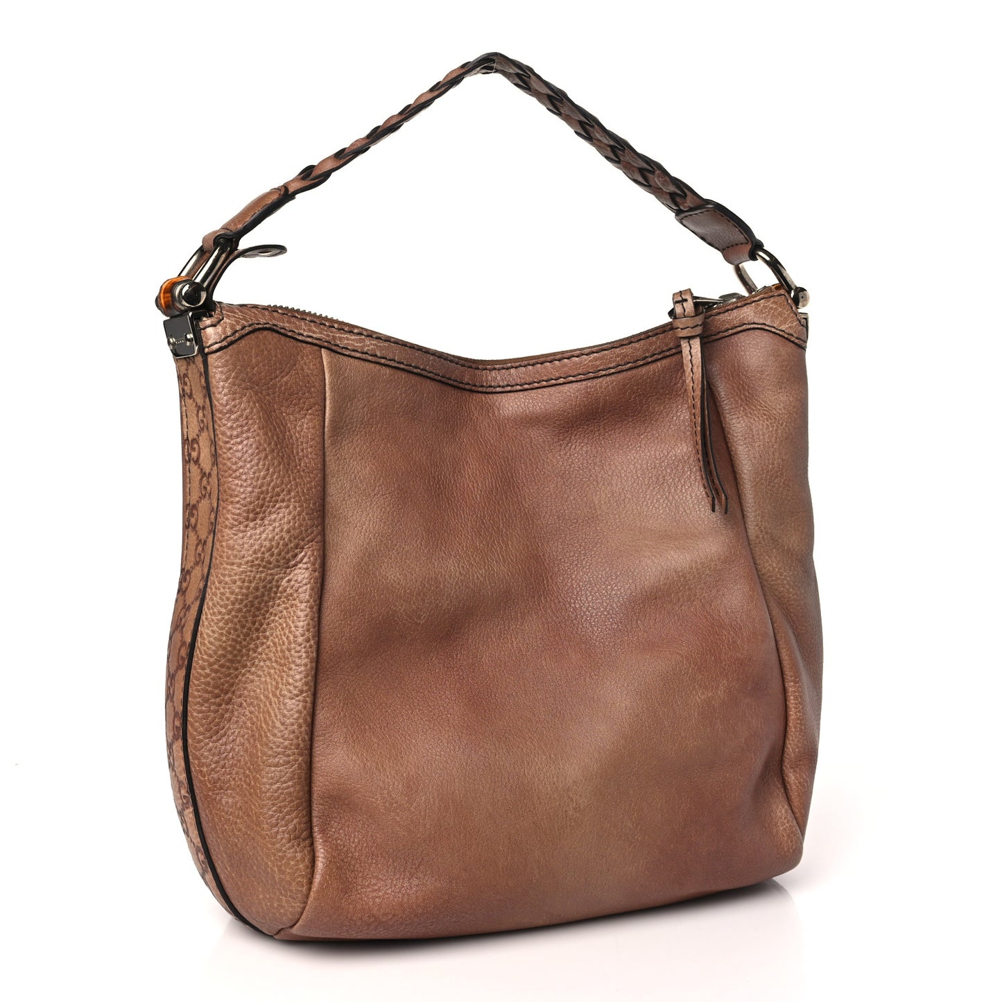 Pebbled Calfskin Guccissima Medium Bamboo Bar Hobo Light Brown