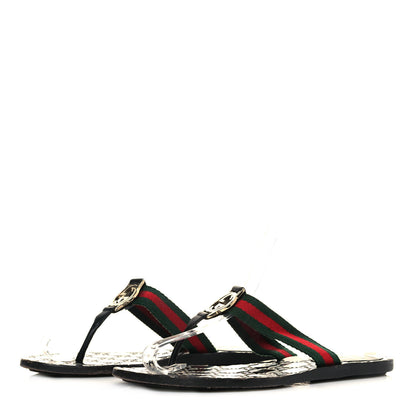 Gucci Nylon Guccissima Web Womens Thong Sandals 35.5 Green Red Black 3 of 8