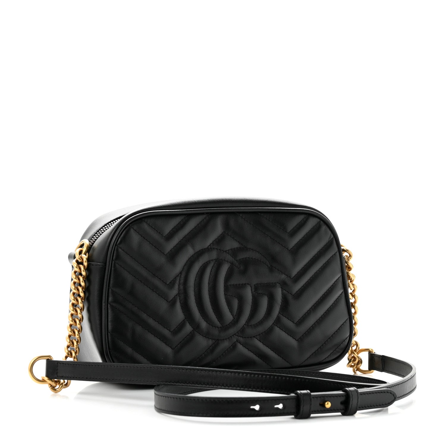 Gucci Calfskin Matelasse Small GG Marmont Chain Shoulder Bag Black 3 of 11