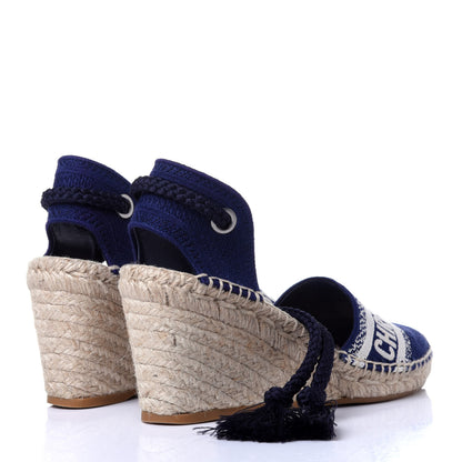 Christian Dior Canvas Embroidered Granville Ankle Tie Espadrille Wedges 36.5 Indigo Blue 8 of 15