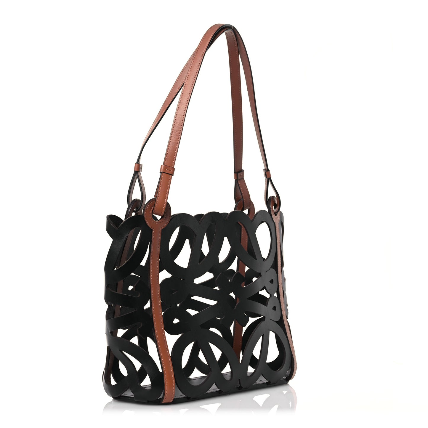 Smooth Calfskin Small Anagram Cutout Tote Black