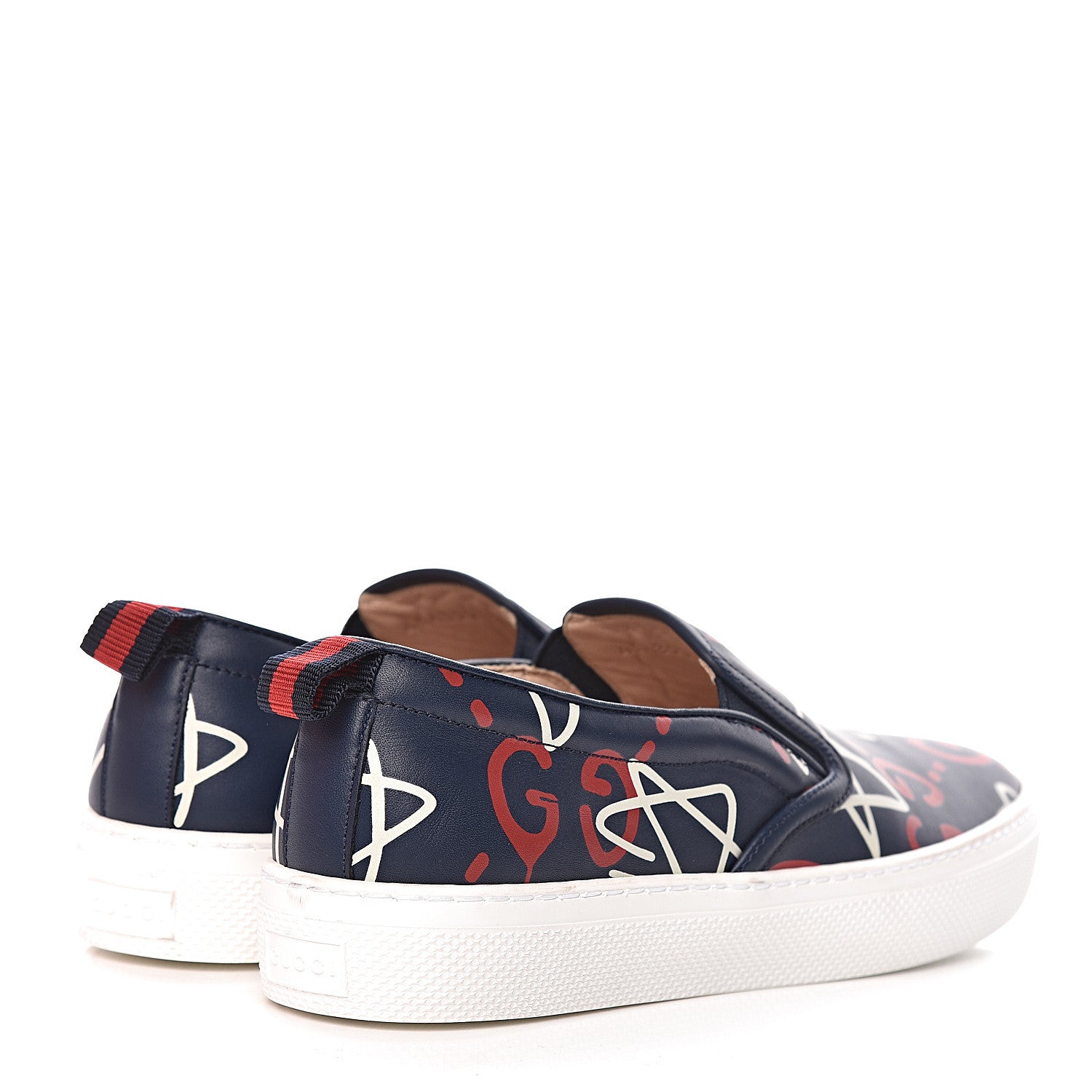 Gucci Calfskin GucciGhost Print Womens Slip On Sneakers 36.5 Blue Agata Hibiscus Red 4 of 13