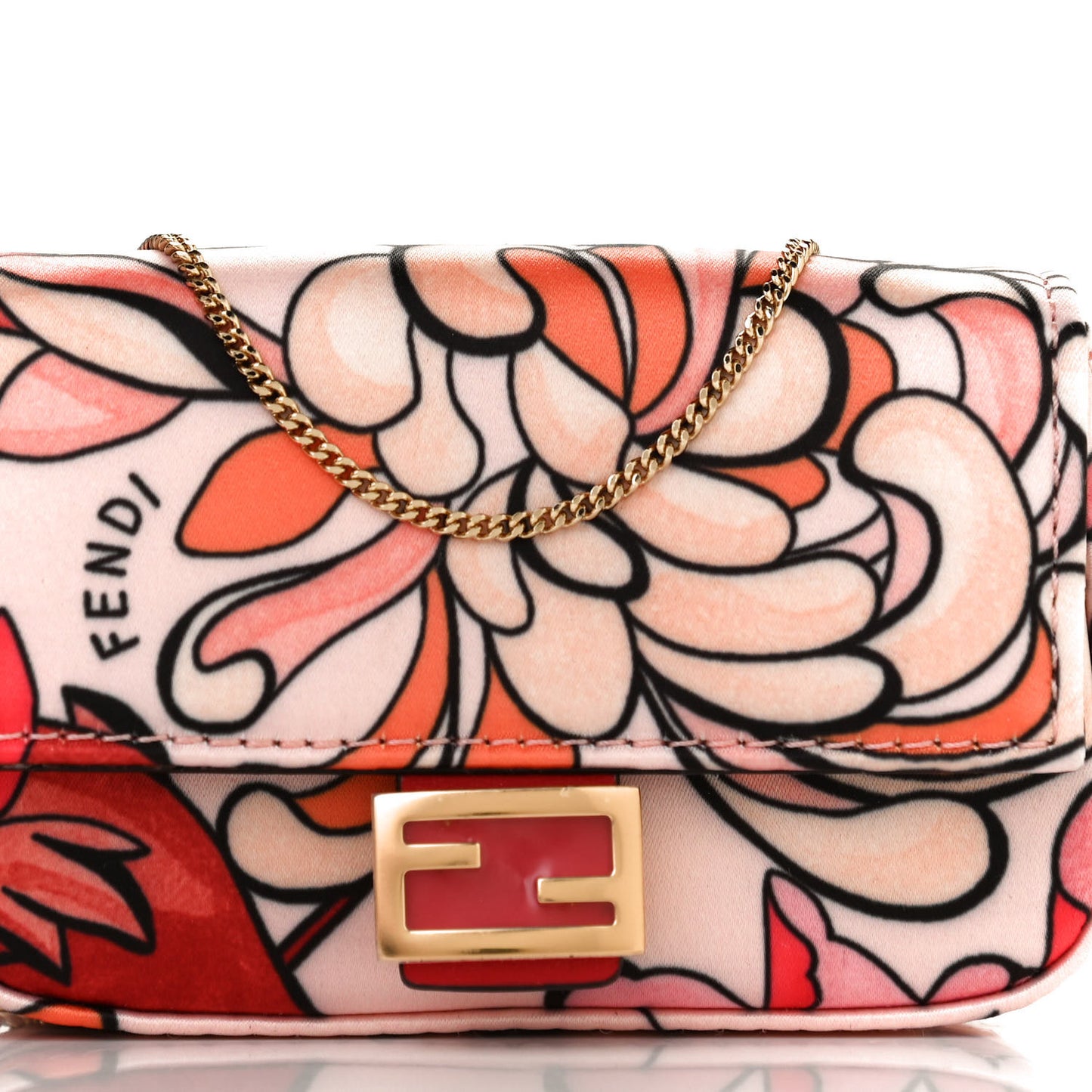 Stretch Satin Vitello Grace Floral Print Nano Baguette Charm Rose Multicolor Rosso Cardinale