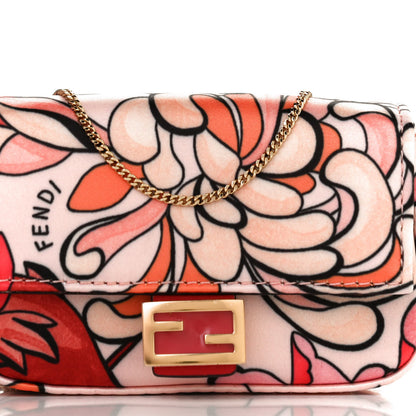 Fendi Stretch Satin Vitello Grace Floral Print Nano Baguette Charm Rose Multicolor Rosso Cardinale 7 of 9