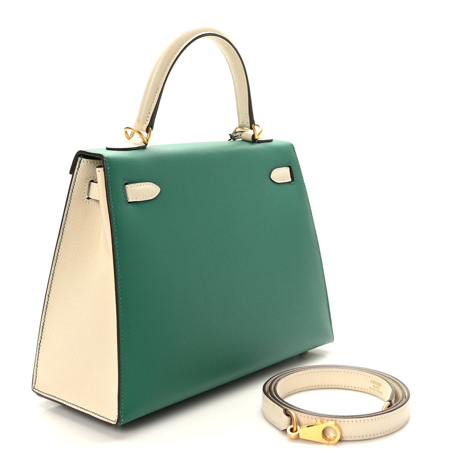 Hermes Epsom Bi-Color Horseshoe Kelly Sellier 25 Vert Vertigo Craie 3 of 10