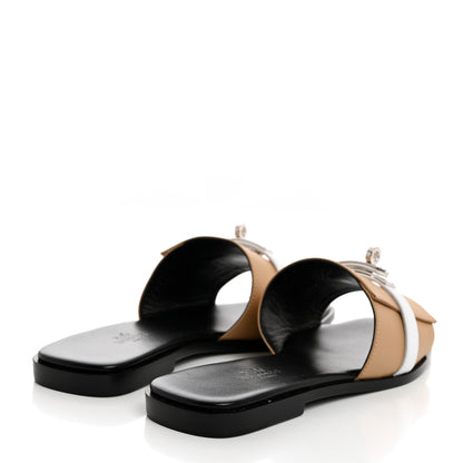 Hermes Calfskin Giulia Sandals 37.5 Biscuit White 4 of 9