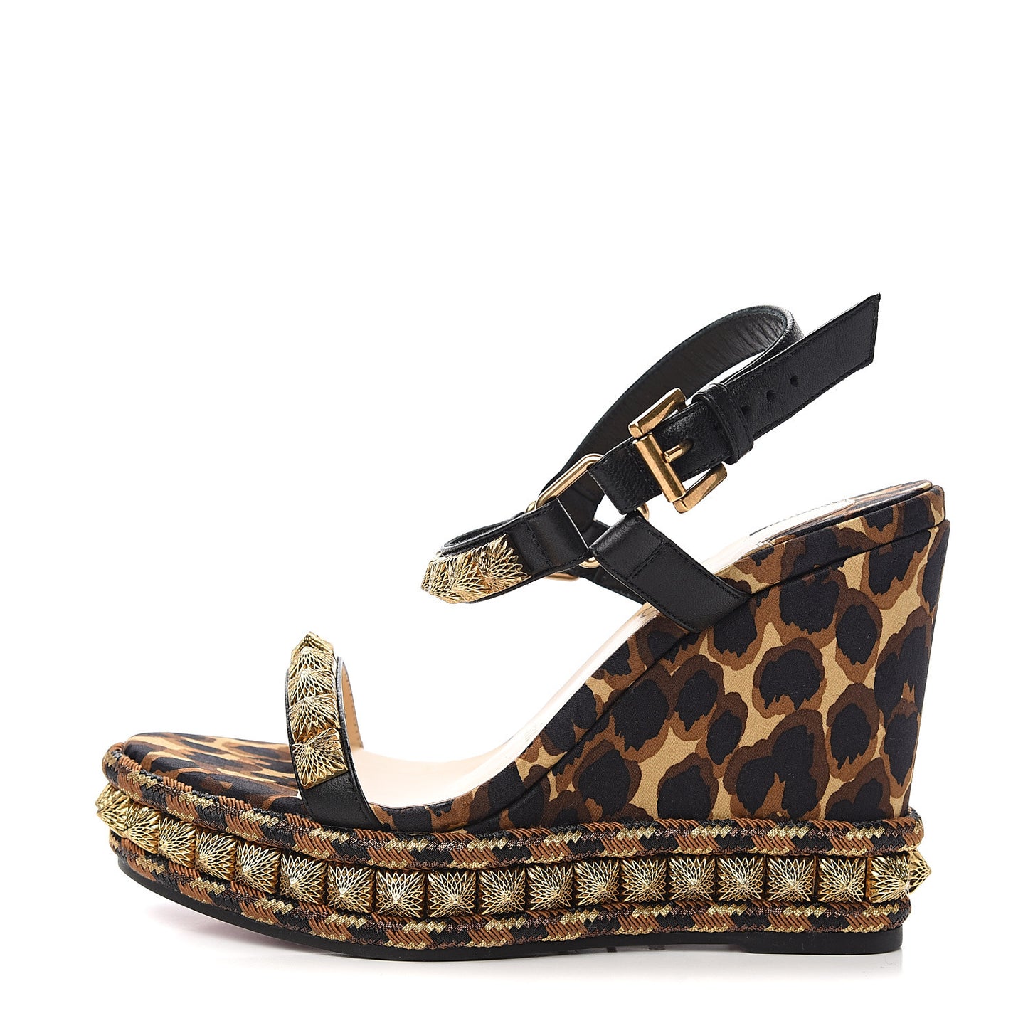 Nappa Silk Leopard Pira Ryad 110 Wedge Sandals 35 Black Marron