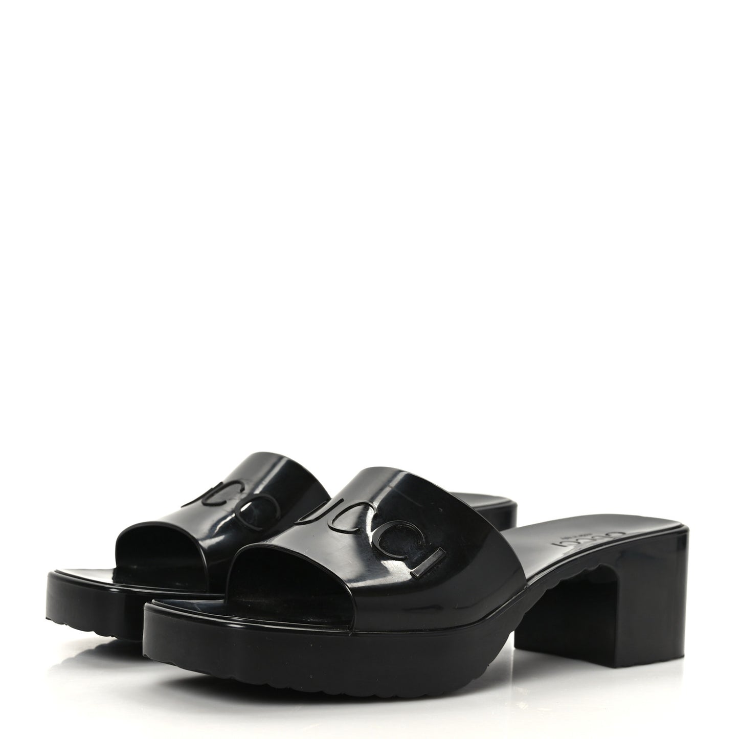 Rubber Gucci Logo Womens Platform 20/60mm Slide Sandals 38 Black