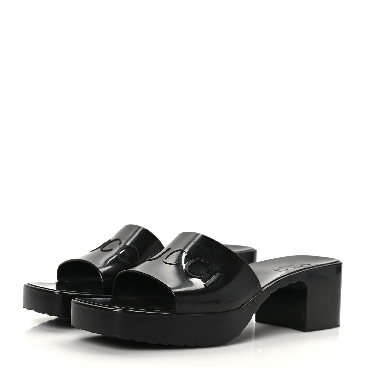 Gucci Rubber Gucci Logo Womens Platform 20/60mm Slide Sandals 38 Black 3 of 8
