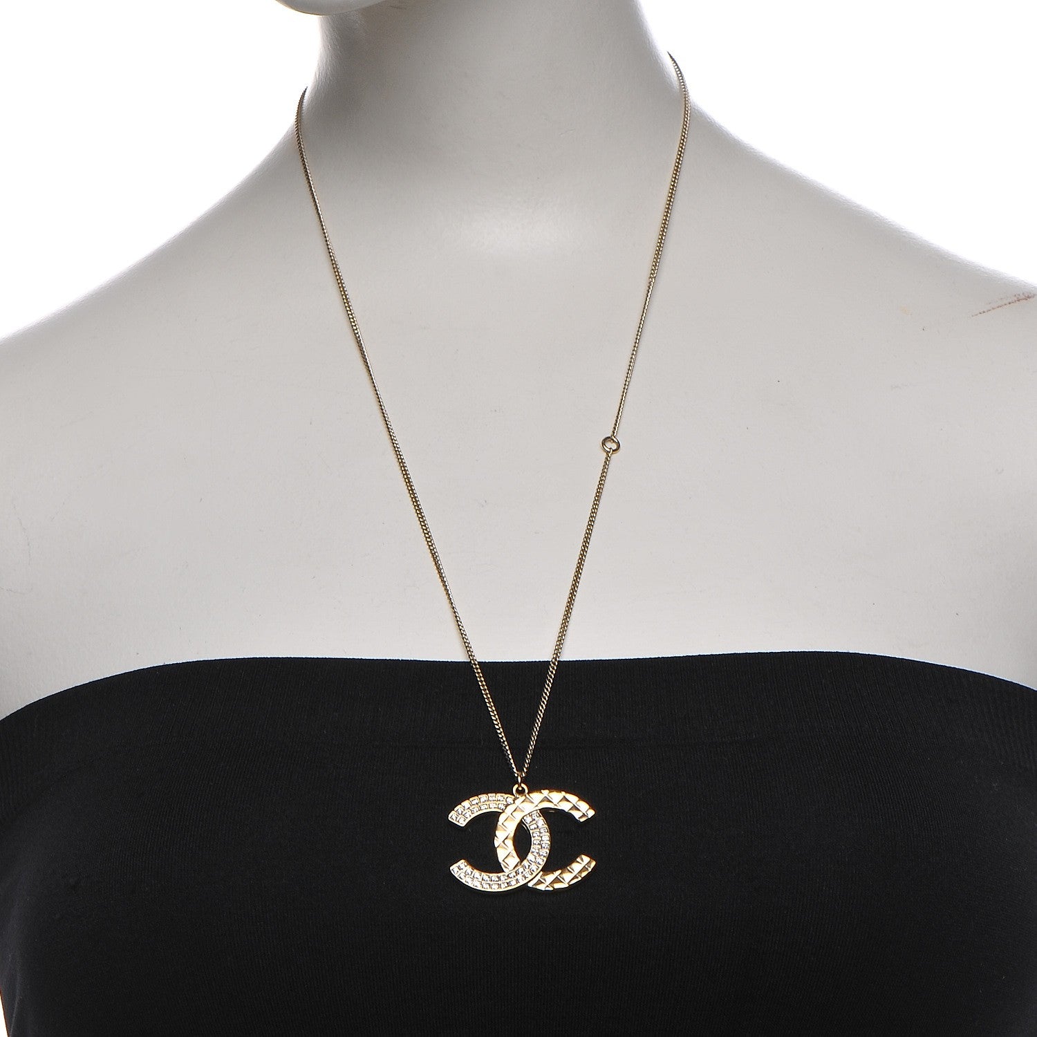 Chanel Baguette Crystal Quilted CC Pendant Necklace Gold 2 of 6