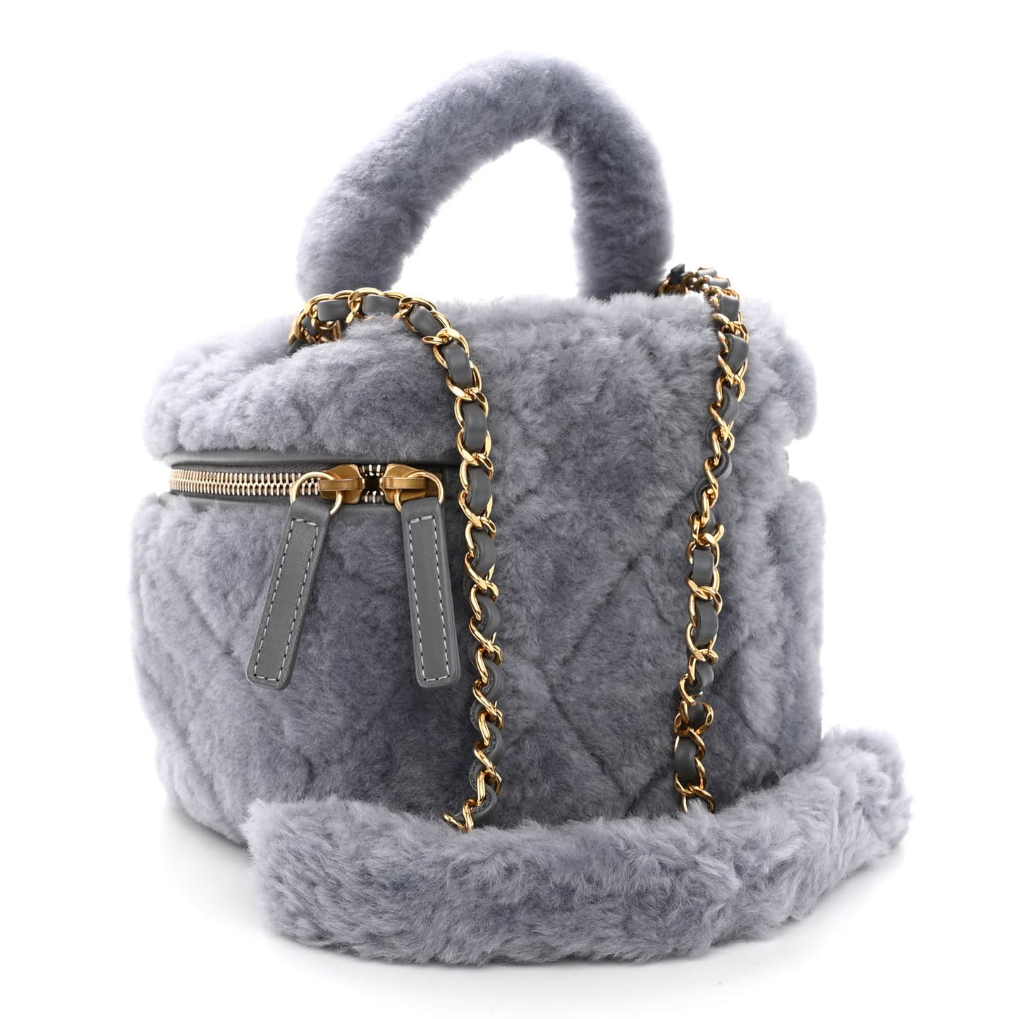 Shearling Lambskin Quilted Small Vanity Case Grey