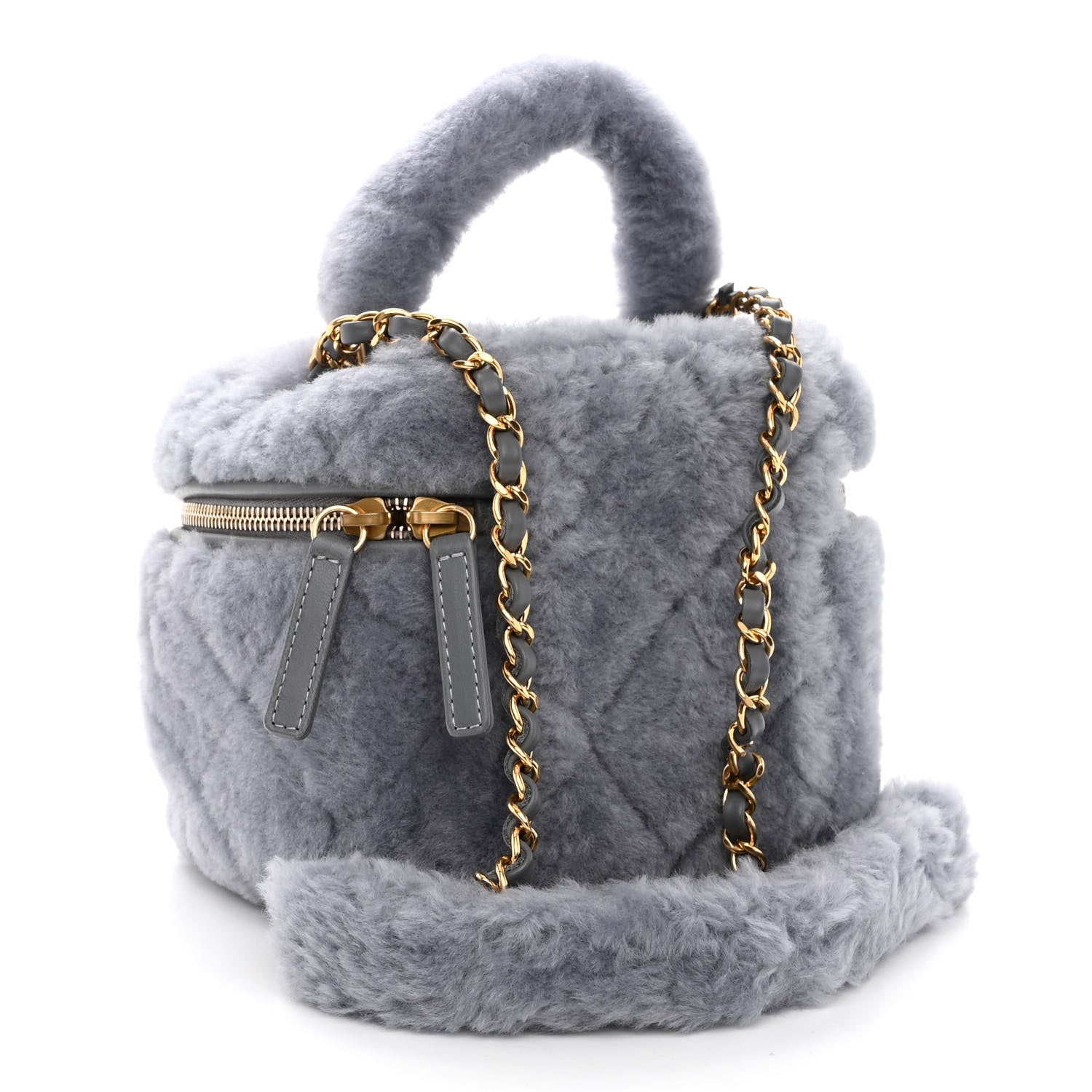 Chanel Shearling Lambskin Quilted Small Vanity Case Grey 3 of 10