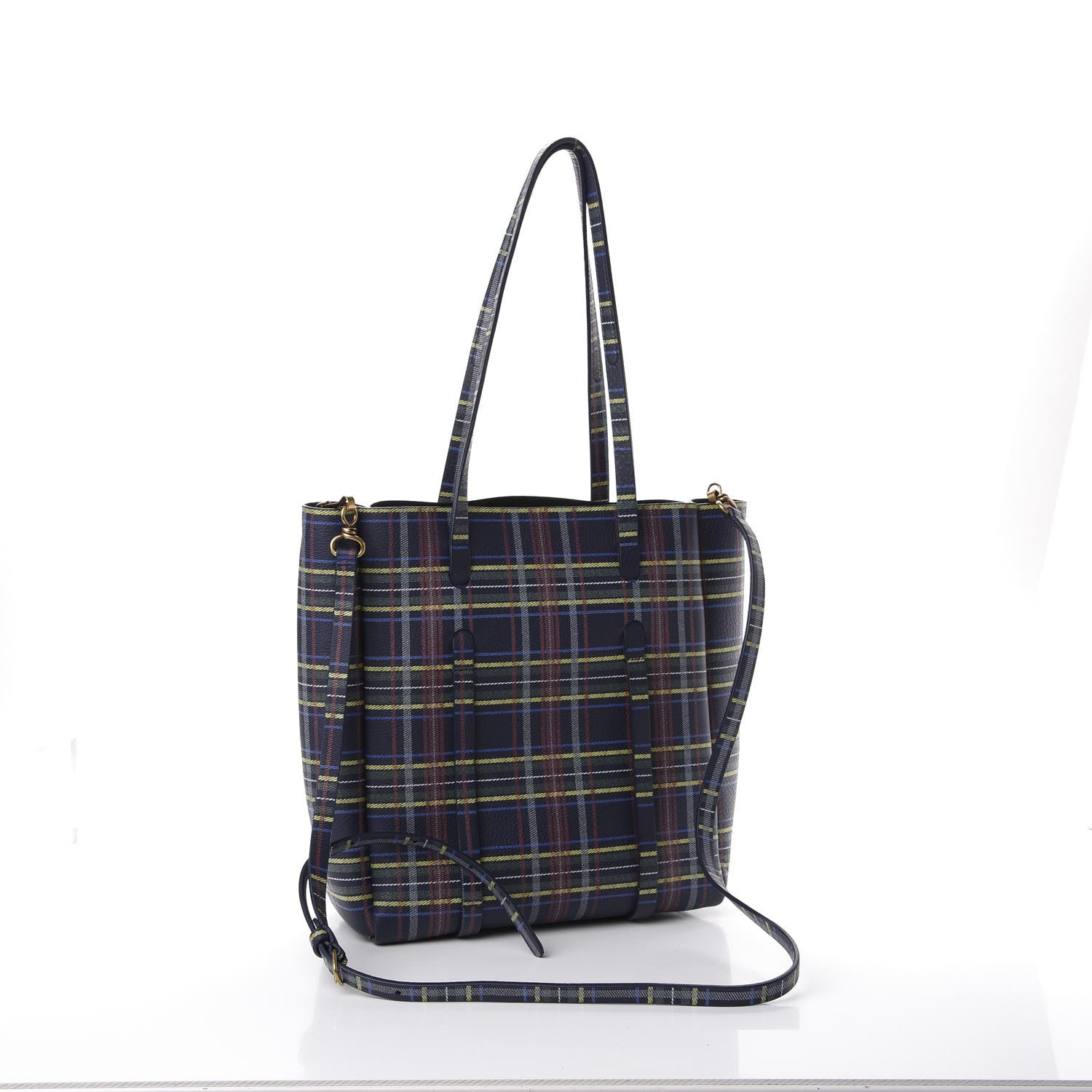 Balenciaga Calfskin Plaid XS Everyday Tote Bleu Navy Jaune 3 of 13
