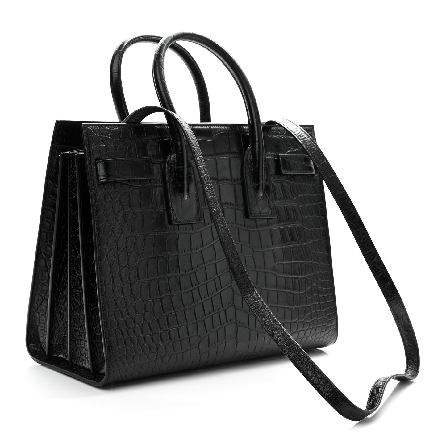 Calfskin Crocodile Embossed Small Sac de Jour Black