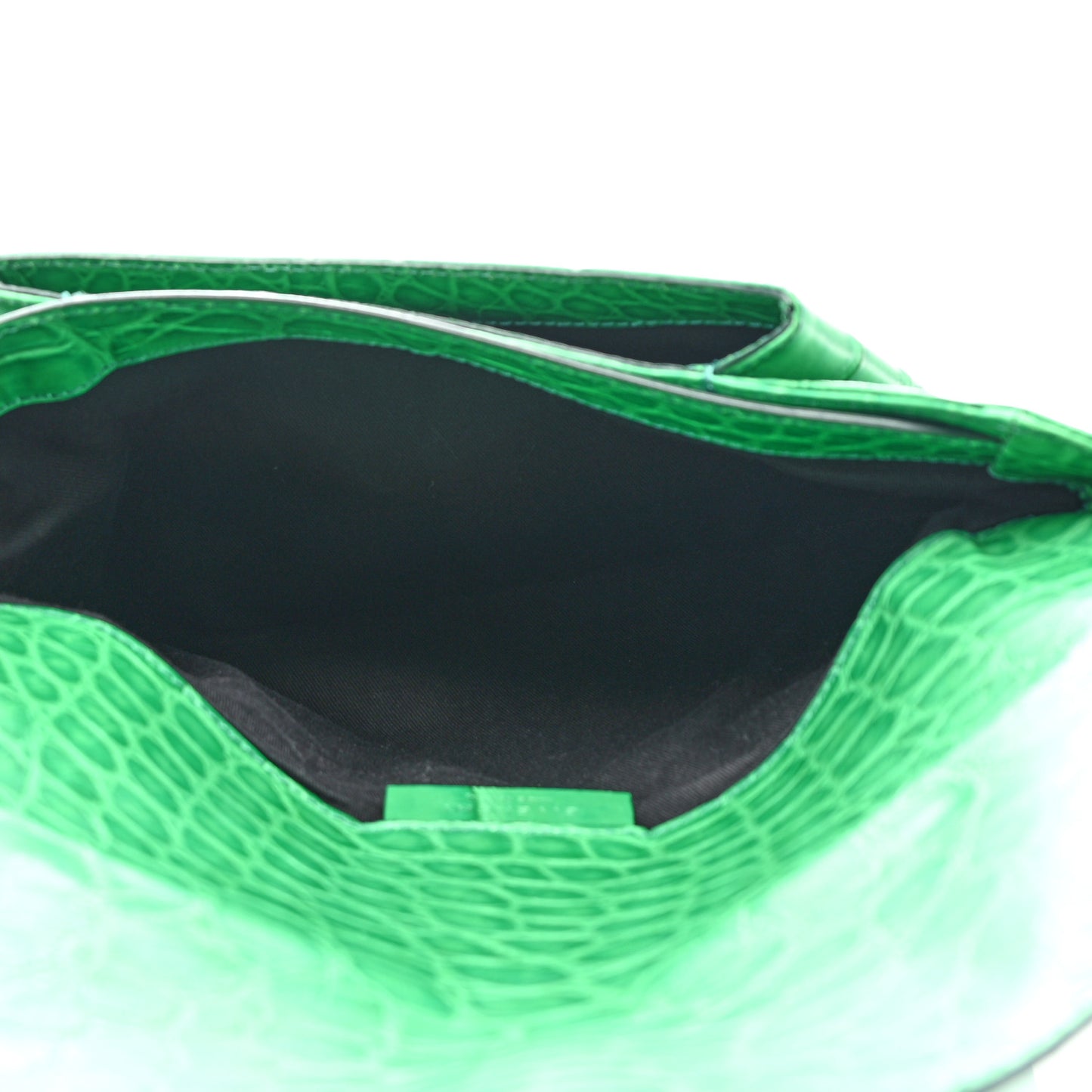 Calfskin Crocodile Embossed Medium Antigona Envelope Clutch Emerald
