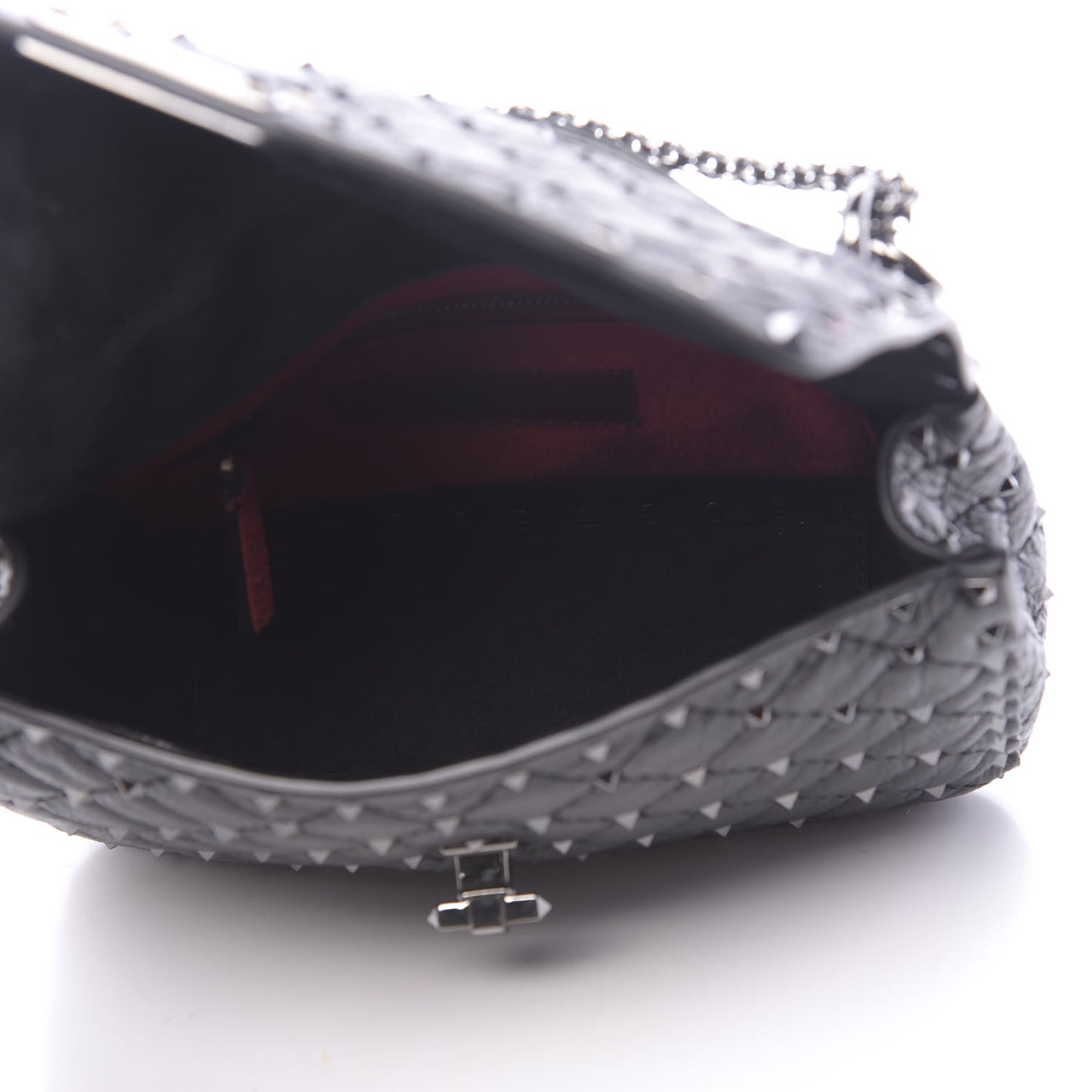Craquele Nappa Medium Rockstud Spike Shoulder Bag Black