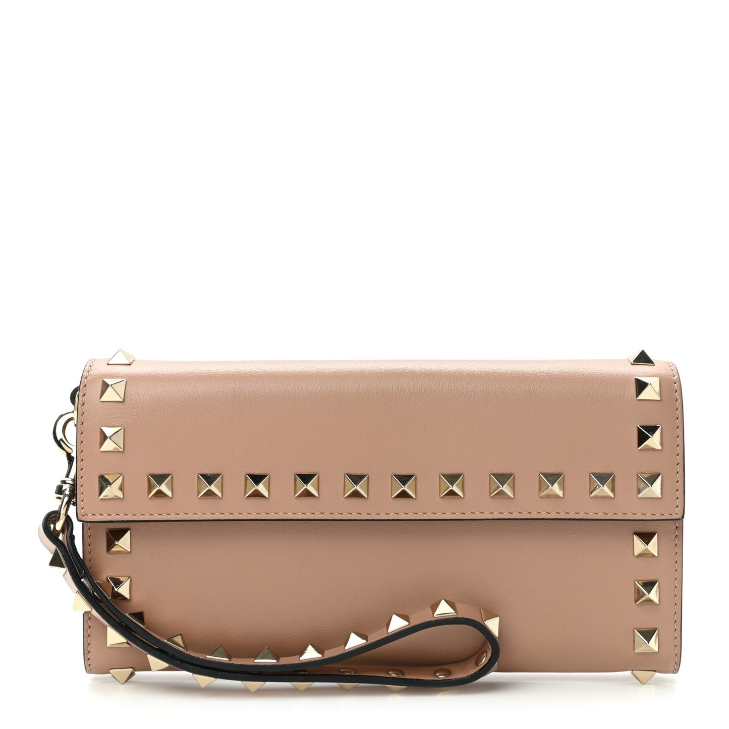 Calfskin Rockstud Wristlet Wallet Soft Noisette