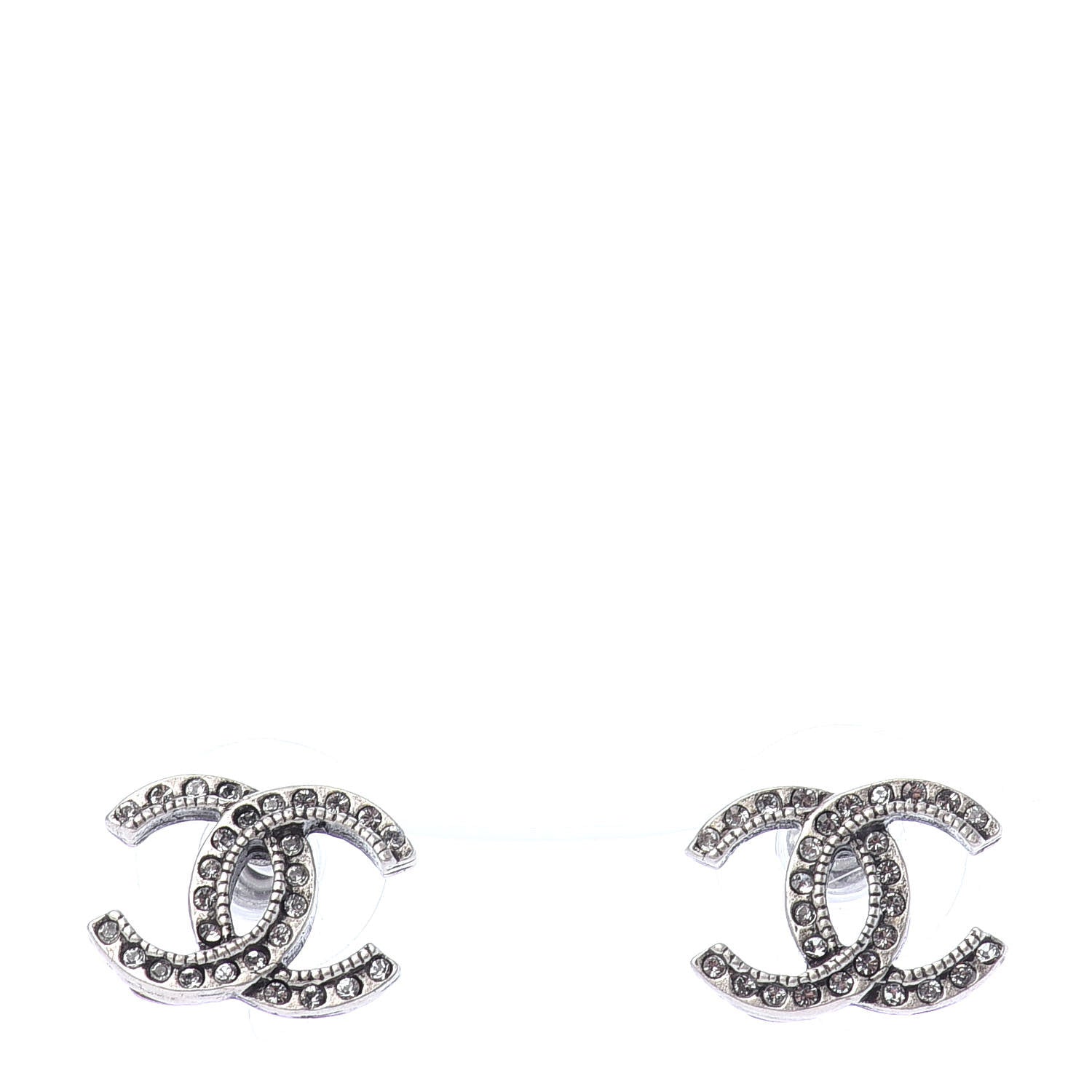 Chanel Crystal Royal Flush CC Stud Earrings Silver 1 of 4
