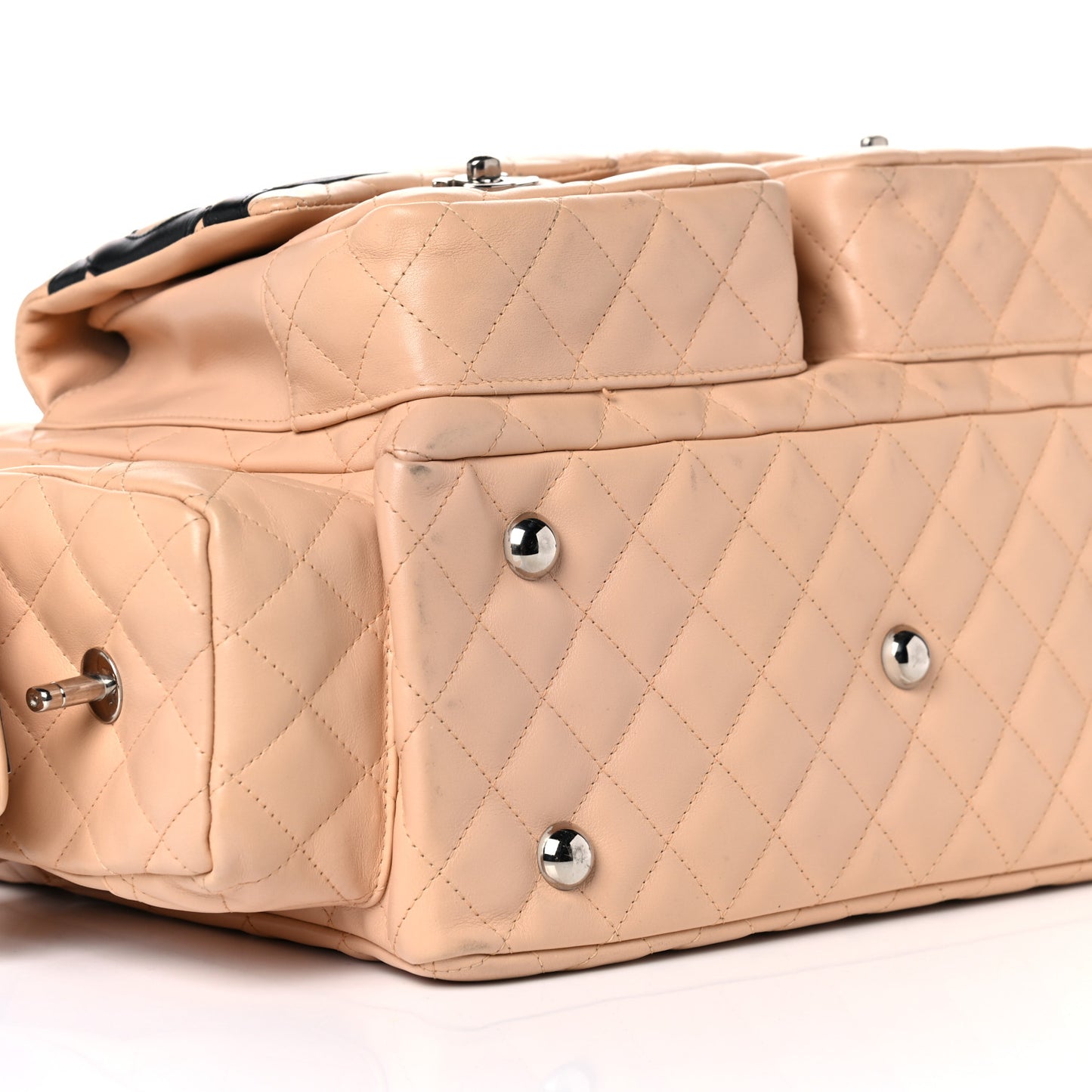 Calfskin Quilted Large Cambon Multipocket Reporter Beige Black