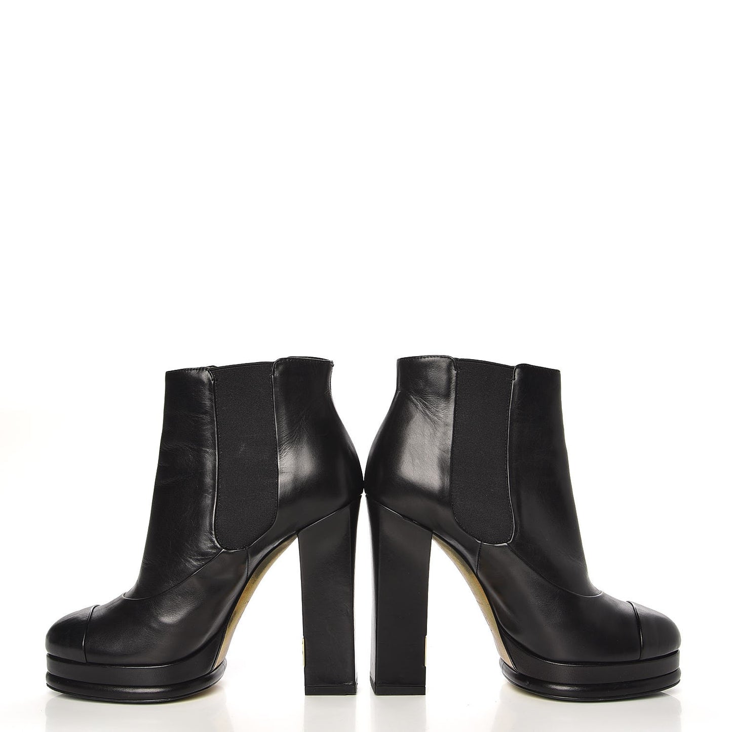 Calfskin Elastic Cap Toe Ankle Boots Booties Heels 37 Black