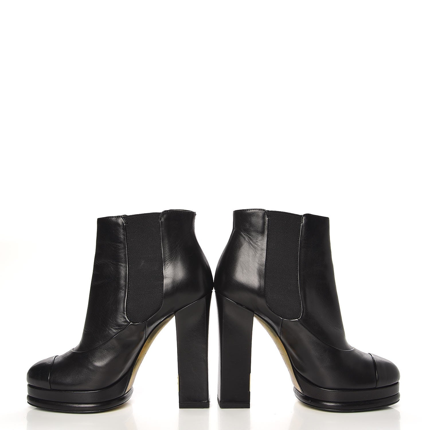 Chanel Calfskin Elastic Cap Toe Ankle Boots Booties Heels 37 Black 9 of 22