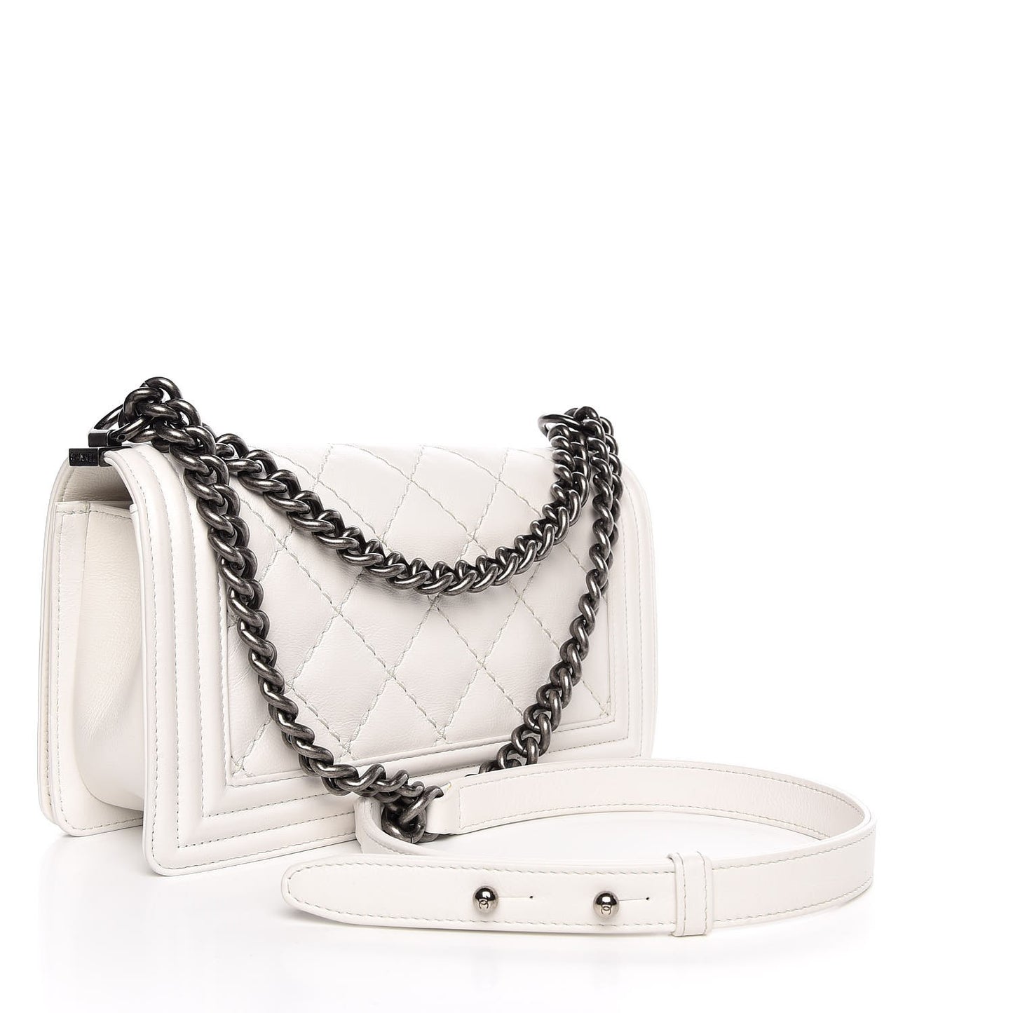 Calfskin Double Stitch Medium Boy Flap White