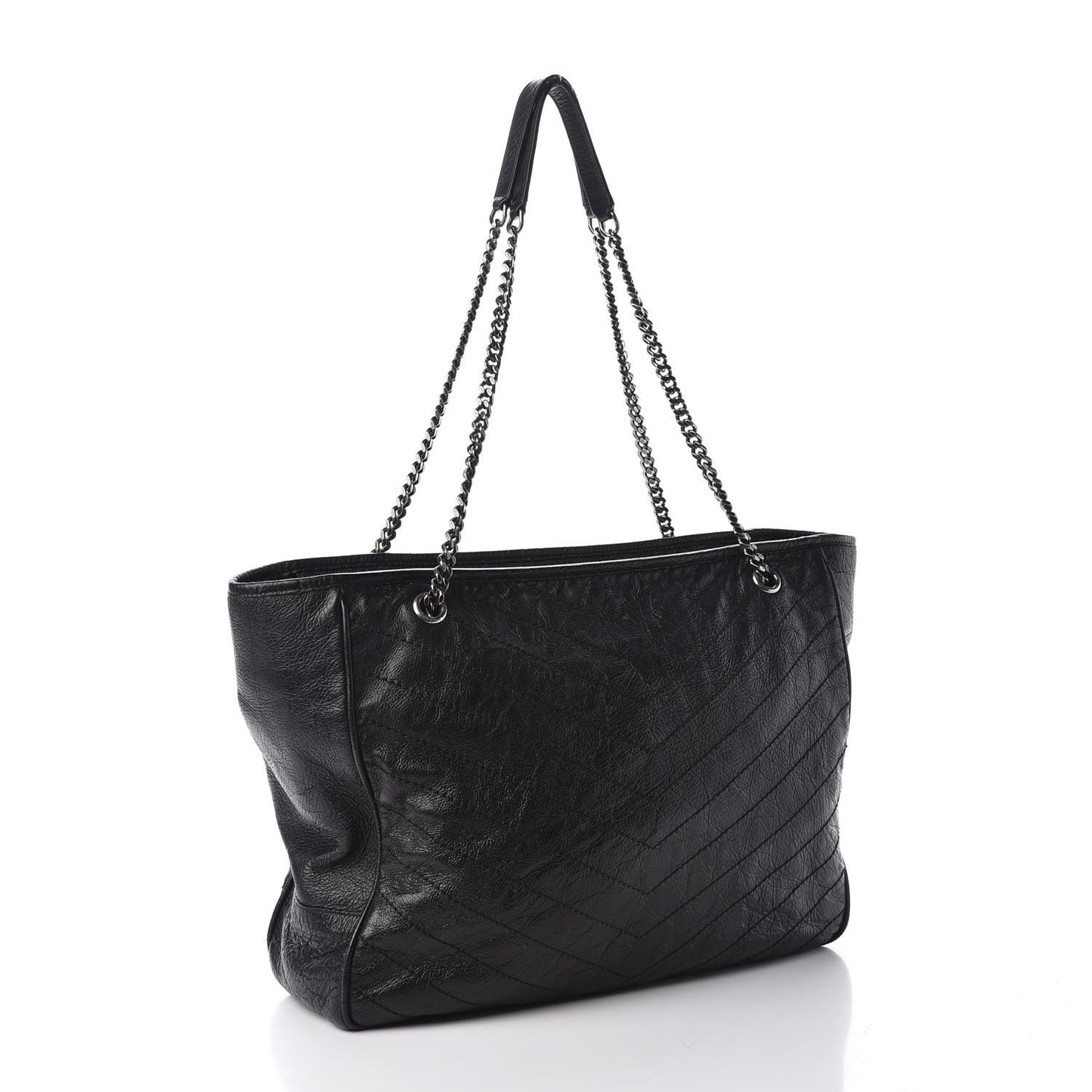 Crinkled Calfskin Matelasse Monogram Large Niki Shopping Tote Bag Black