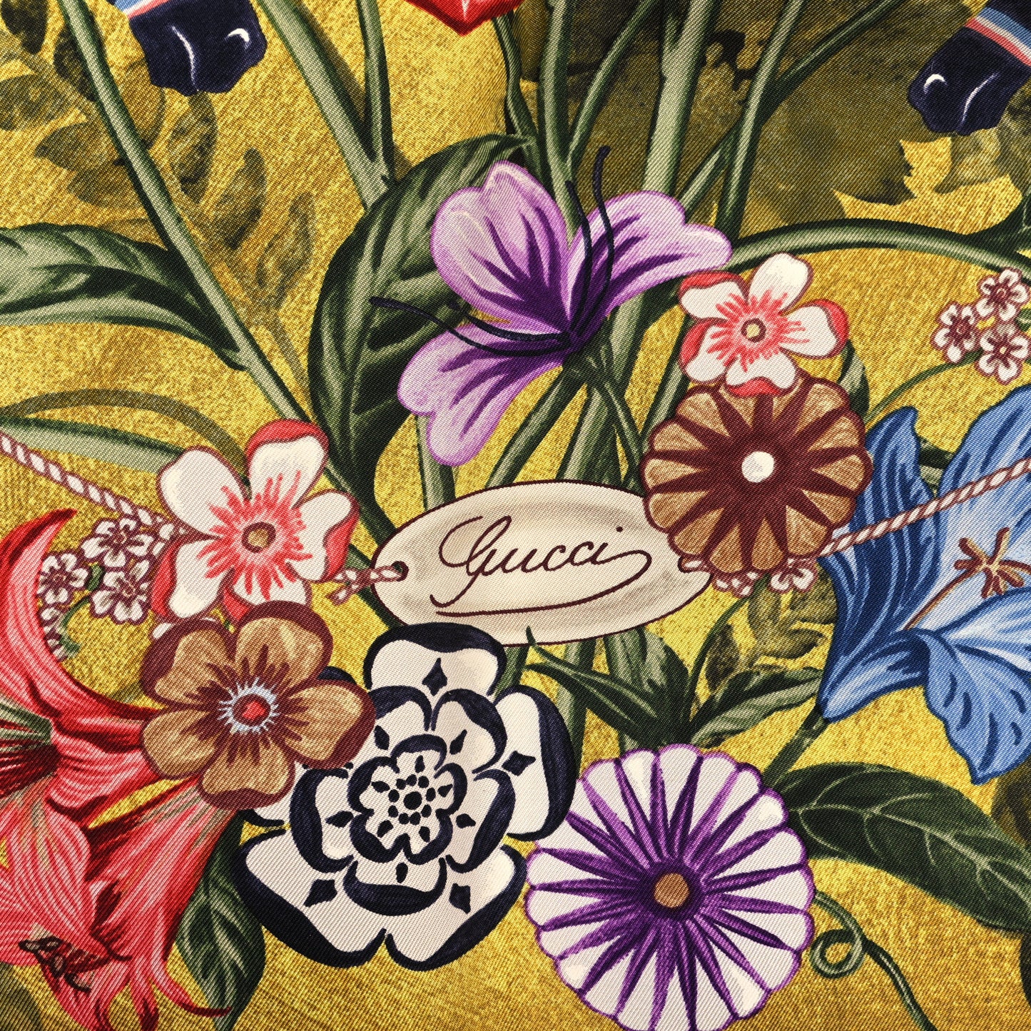 Silk Floral Horse Print Square Scarf Yellow Multicolor