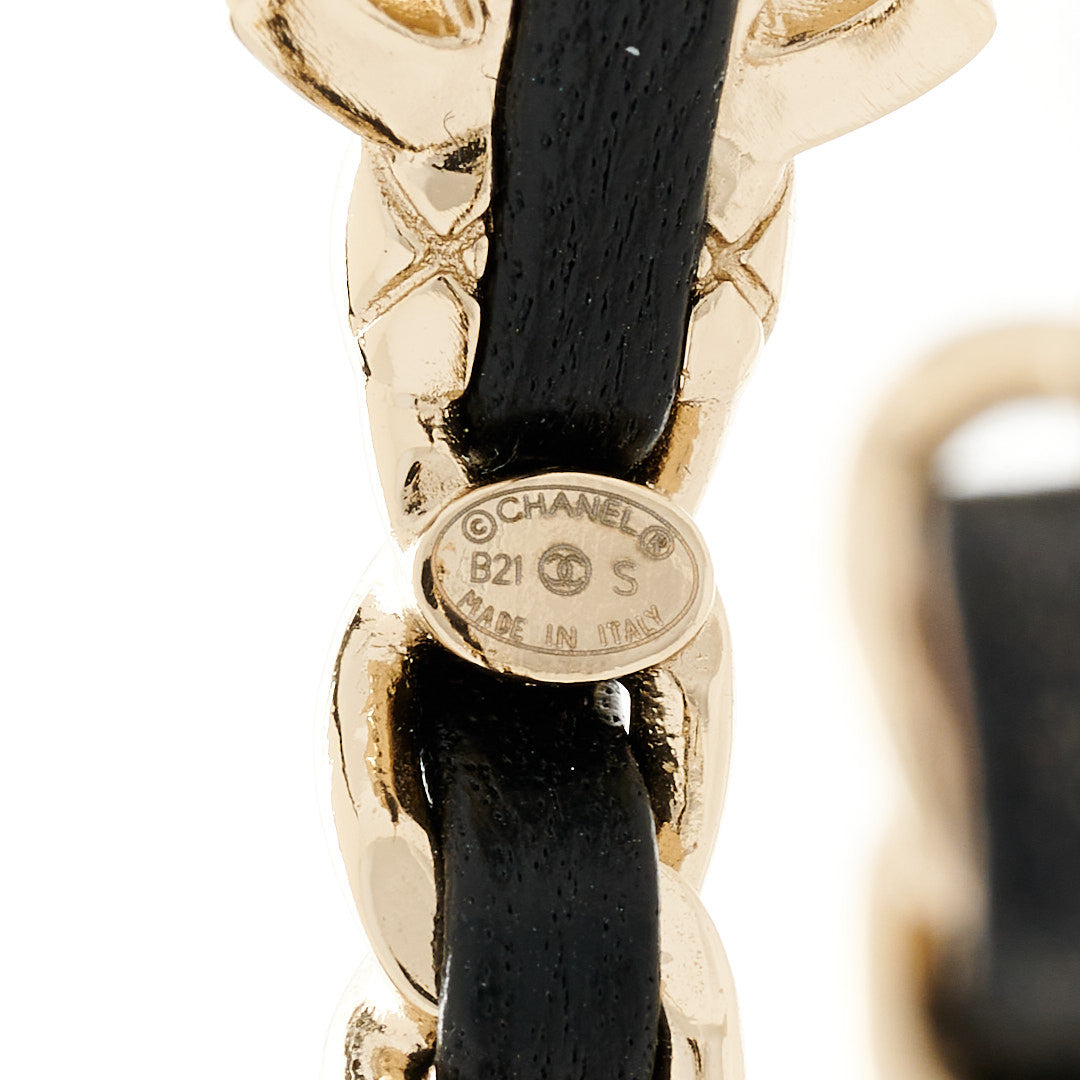 Chanel Metal Lambskin Quilted CC Turnlock Chain Hoop Earrings Gold Black 4 of 5