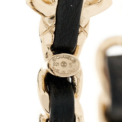 Chanel Metal Lambskin Quilted CC Turnlock Chain Hoop Earrings Gold Black 4 of 5