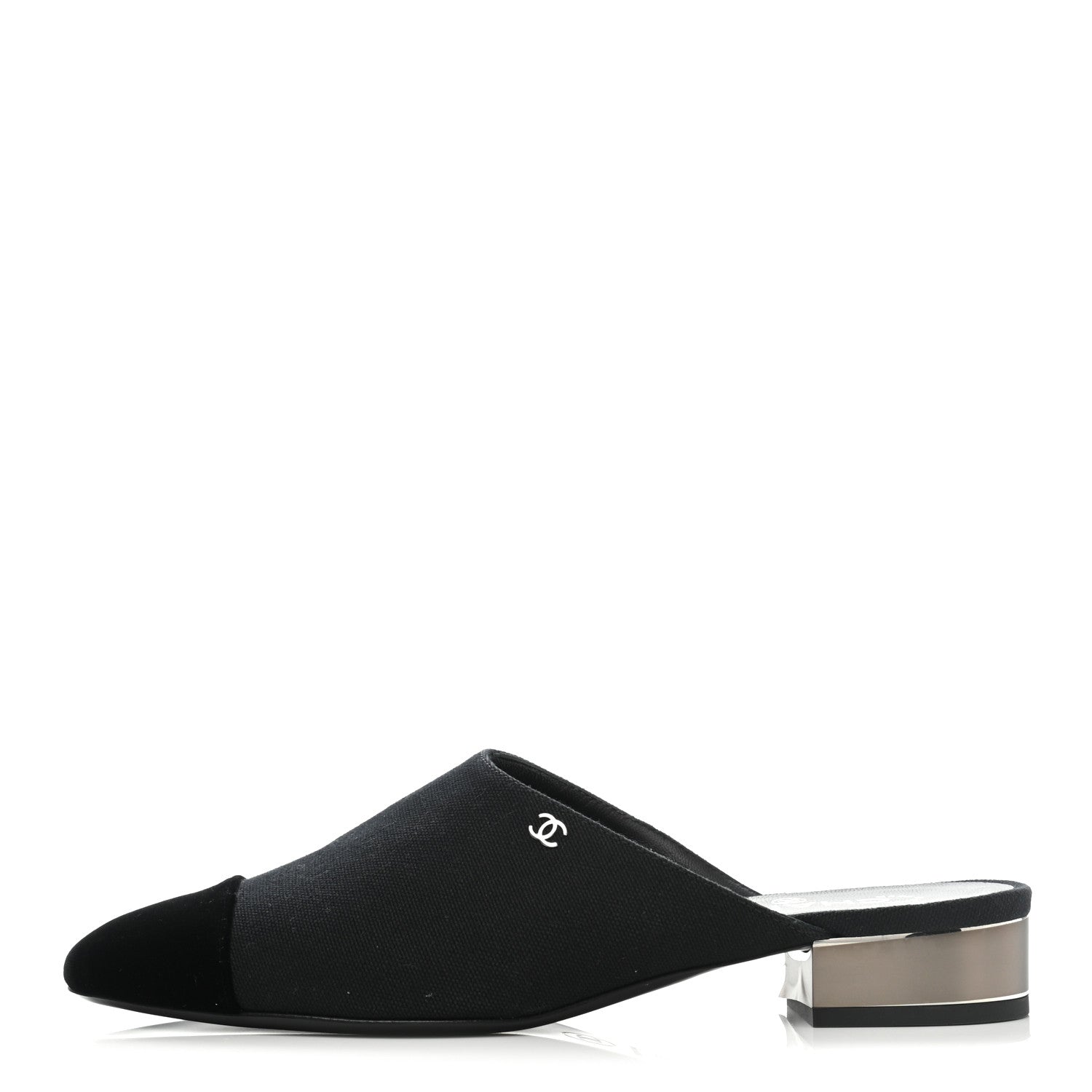 Chanel Fabric Velvet Cap Toe Mules 39.5 Black 1 of 8