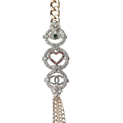 Chanel Crystal Eye Heart CC Multi Strand Chain Necklace Gold Green Pink Blue 5 of 6