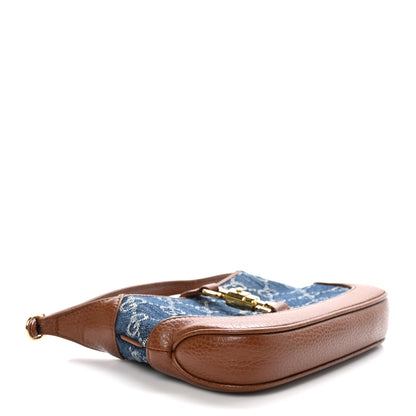 Gucci New Denim GG Monogram Calfskin Mini Jackie 1961 Hobo Blue Tea Cuir 4 of 12