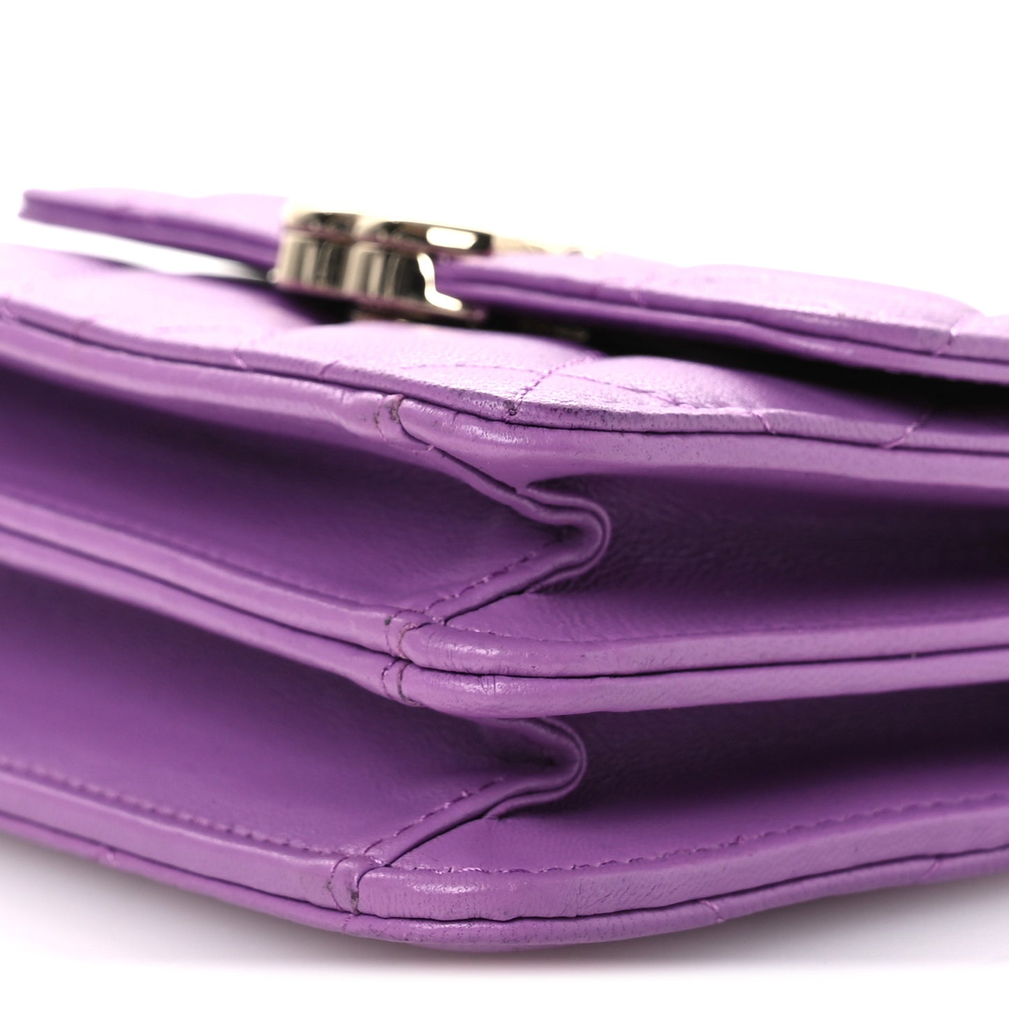 Lambskin Quilted Pick Me Up Clutch With Chain Purple