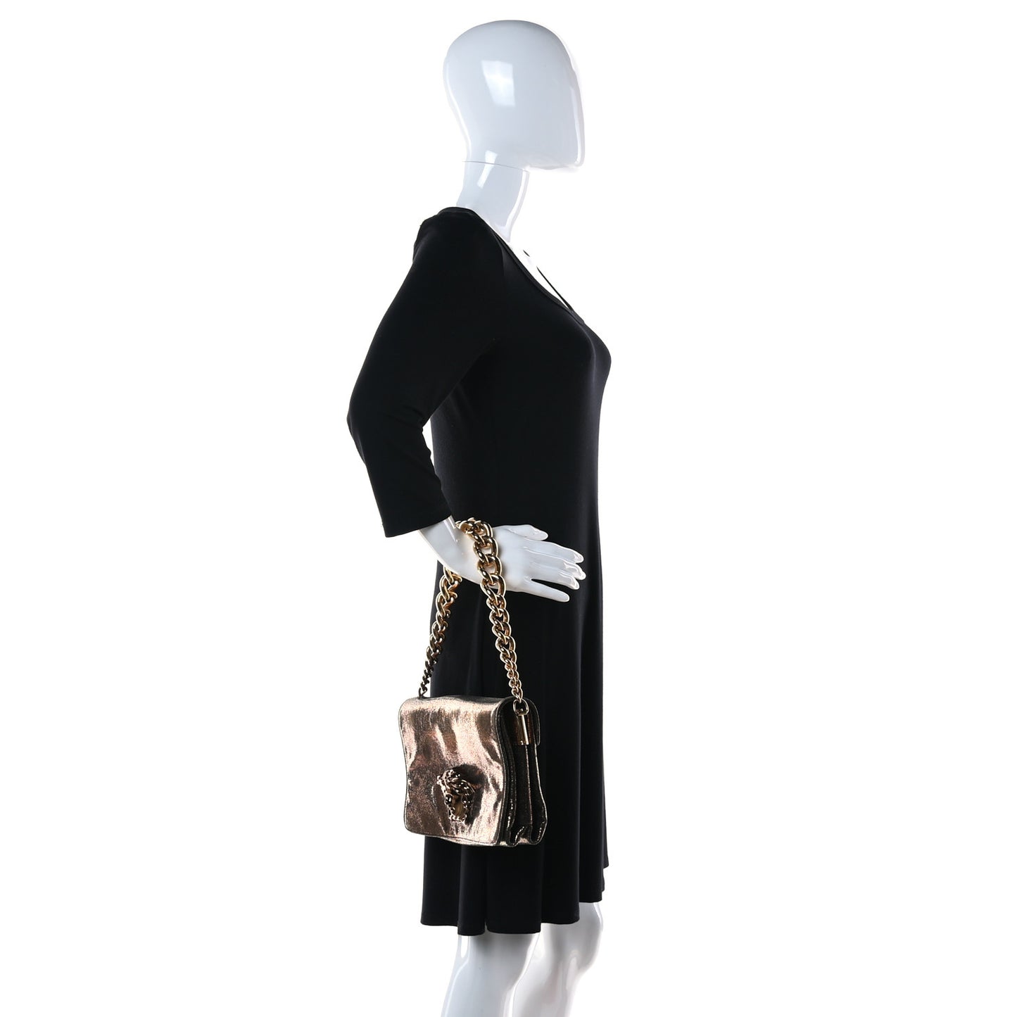 Metallic Suede Palazzo Sultan Shoulder Bag Black Gold