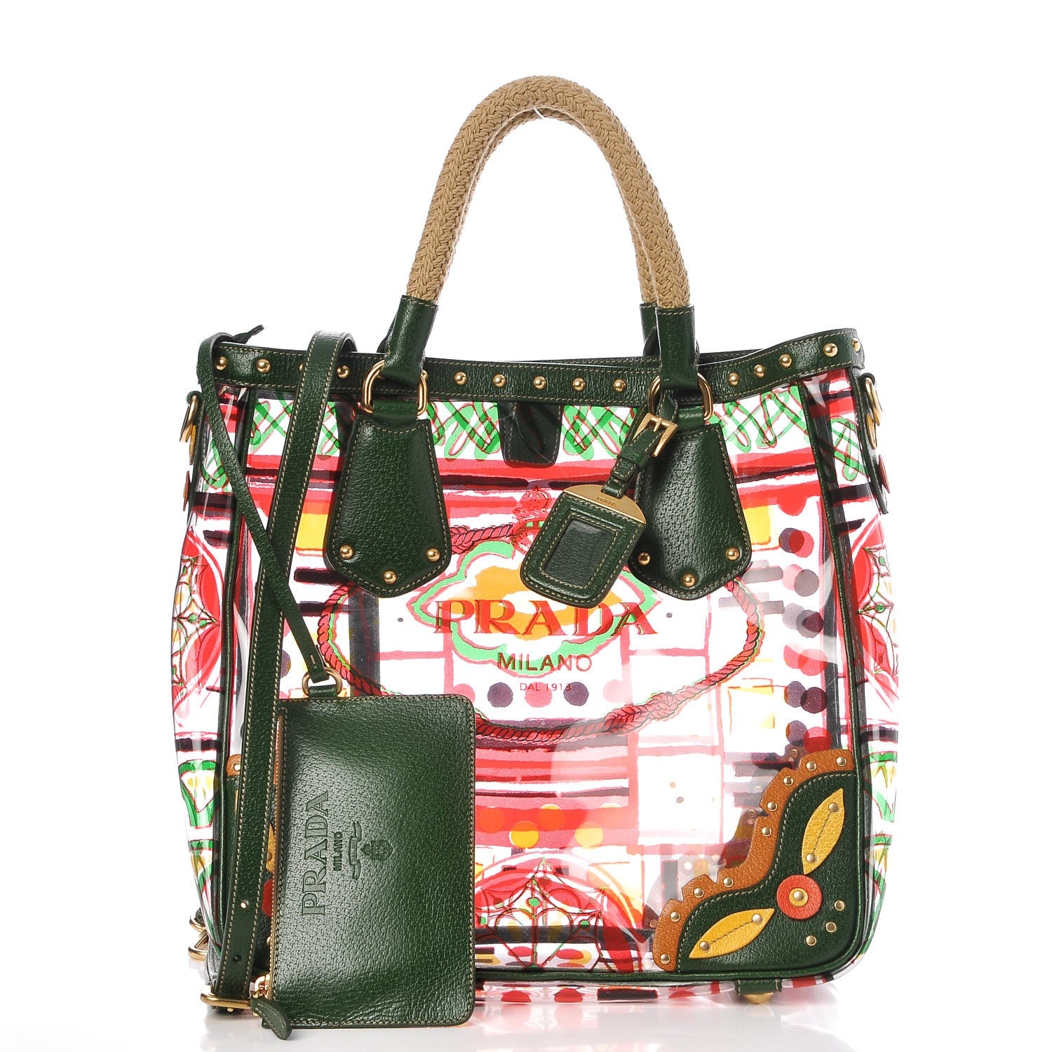 Prada Plexiglass Printed Shopping Tote Larice 4 of 11
