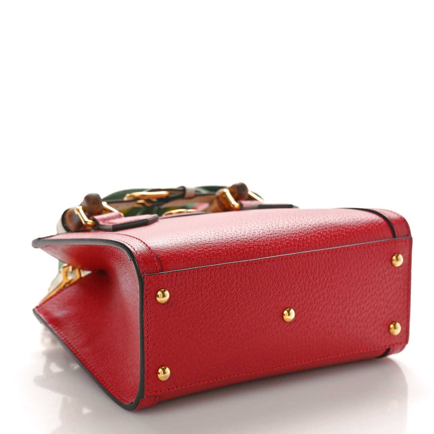 Textured Dollar Calfskin Web Mini Diana Tote Bag Red