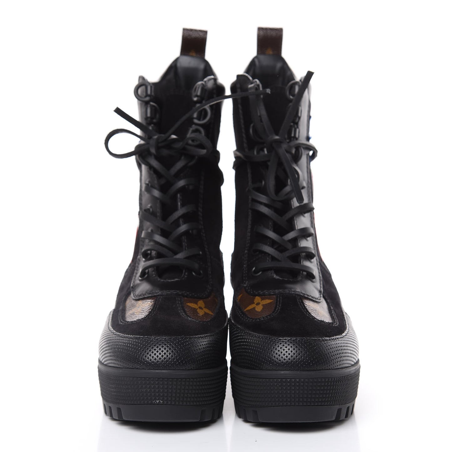 Suede Calfskin Monogram LV Black Heart Laureate Platform Desert Boots 35.5 Black