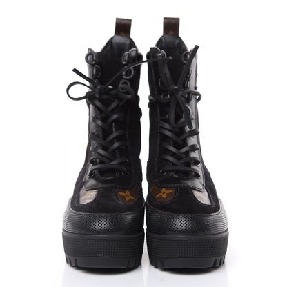 Louis Vuitton Suede Calfskin Monogram LV Black Heart Laureate Platform Desert Boots 35.5 Black 2 of 9