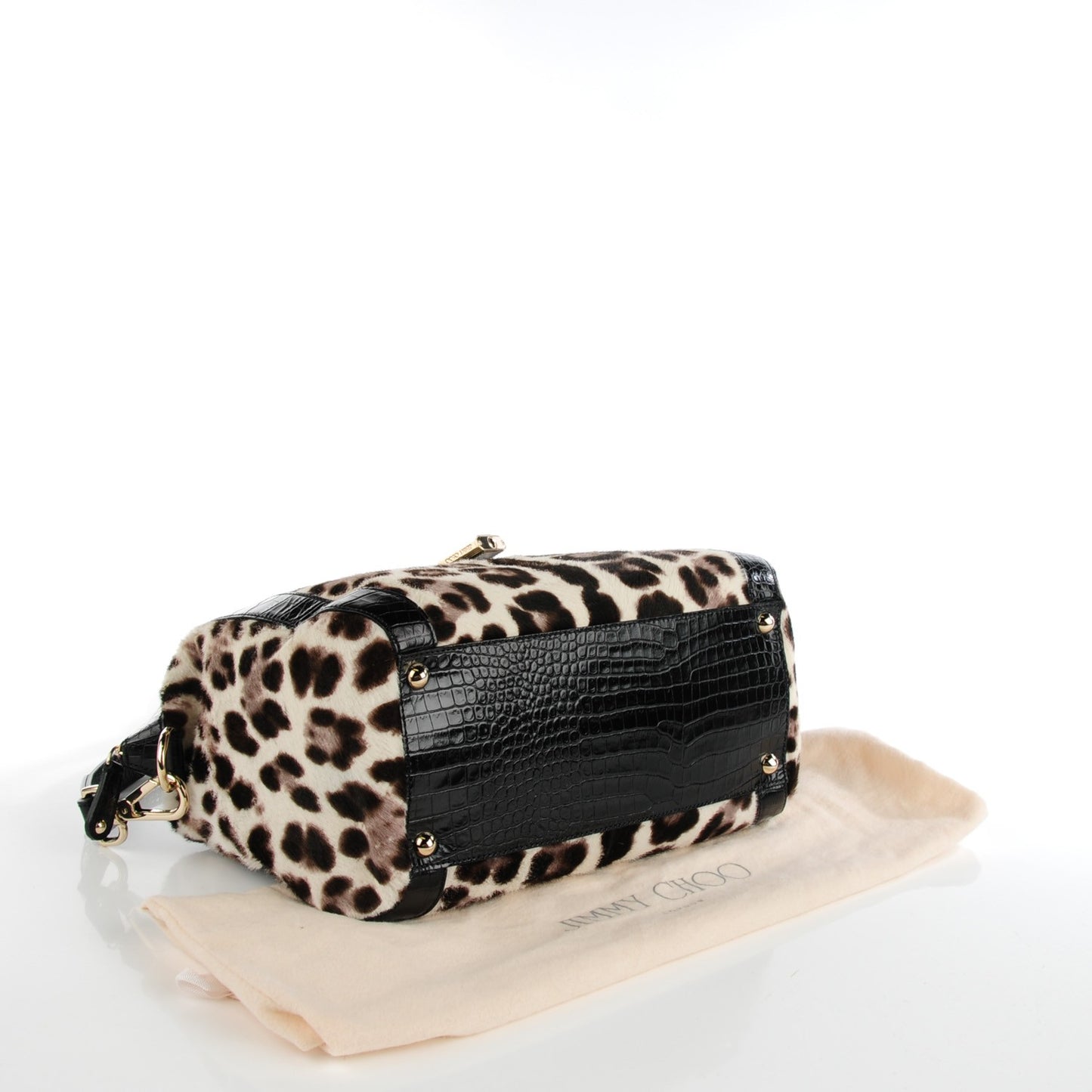 Crocodile Embossed Pony Hair Leopard Print Satchel Black