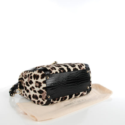 Jimmy Choo Crocodile Embossed Pony Hair Leopard Print Satchel Black 4 of 7