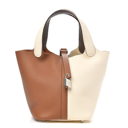 Hermes Taurillon Clemence Casaque Picotin 18 PM Gold Etoupe Nata 1 of 10