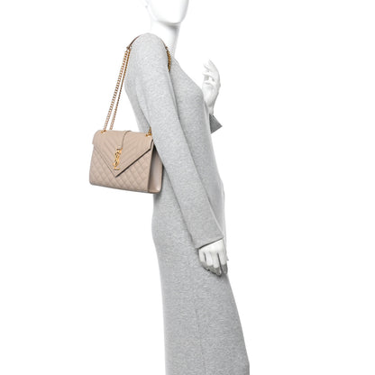 Saint Laurent Grain De Poudre Textured Mixed Matelasse Triquilt Medium Monogram Satchel Dark Beige 2 of 11