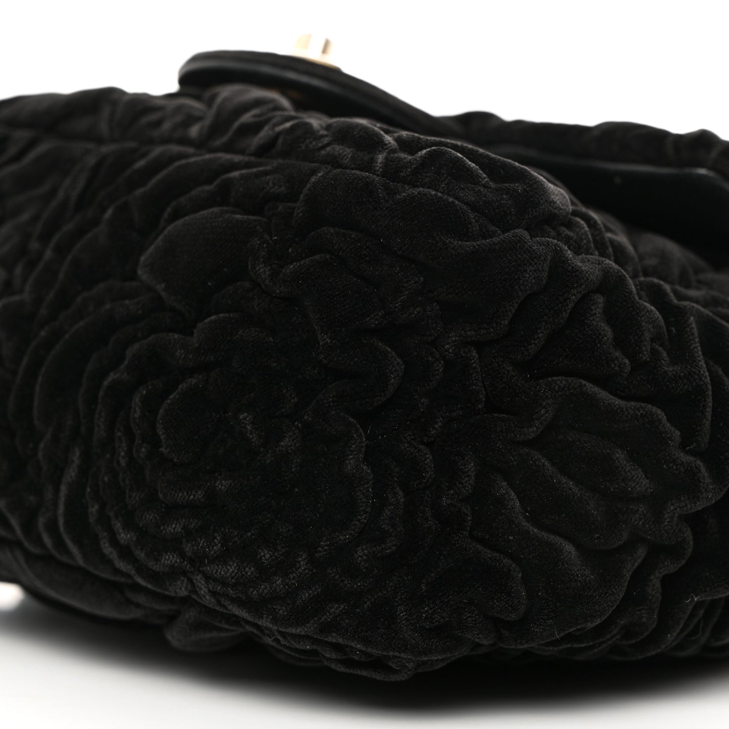 Velvet Camellia Embossed Mini Square Flap Black
