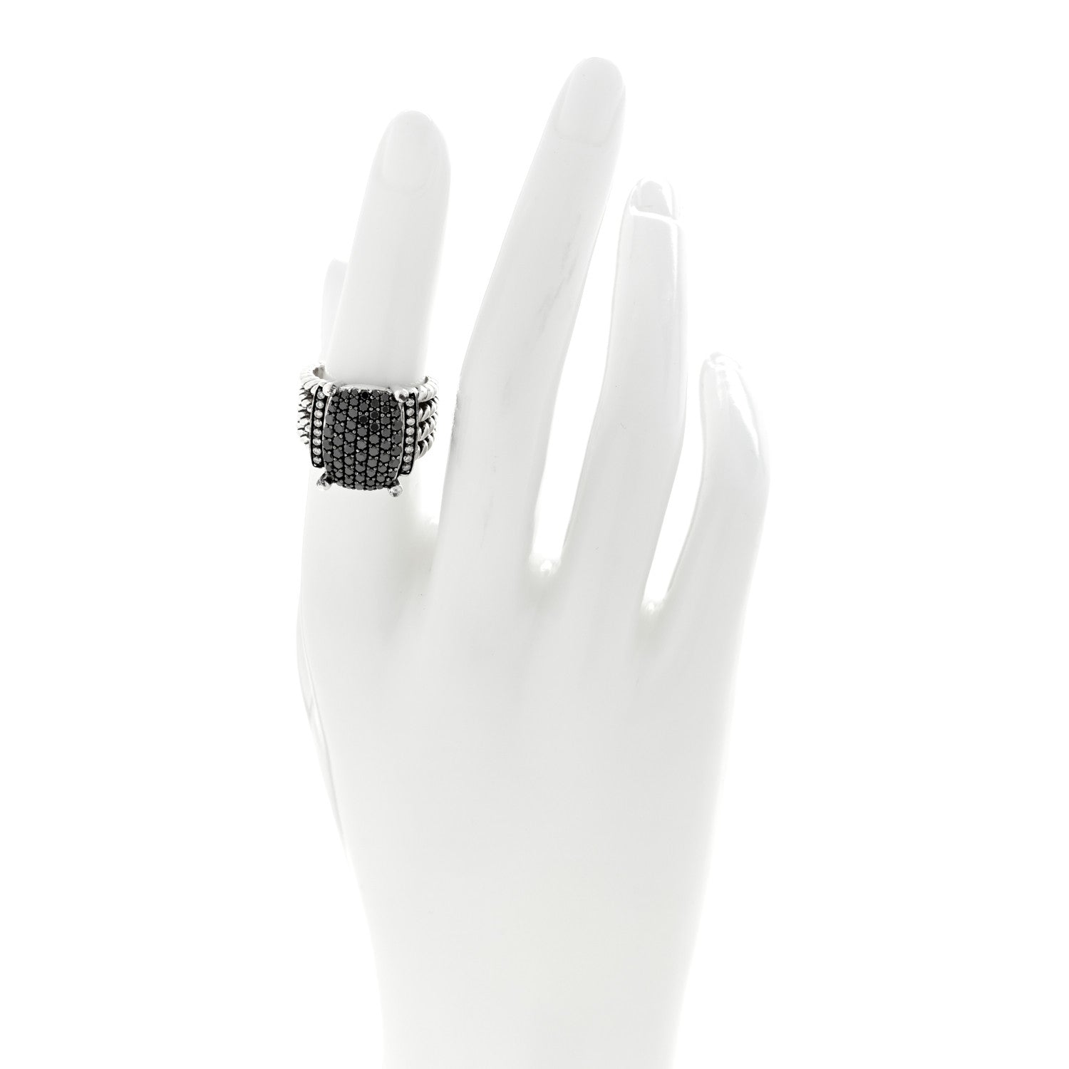 David Yurman Sterling Silver Black Diamond Pave Diamond 16mm Wheaton Ring 52 6 2 of 4