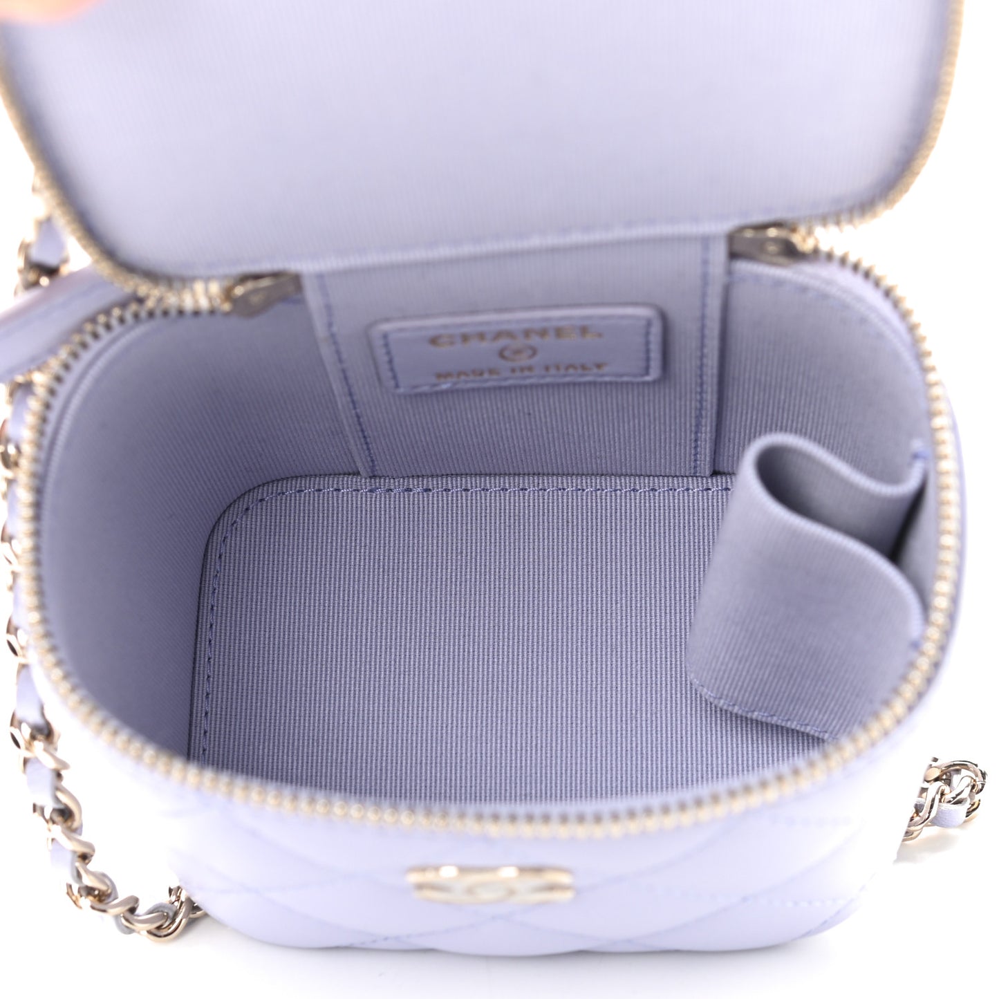 Lambskin Quilted Top Handle Mini Vanity Case With Chain Light Purple