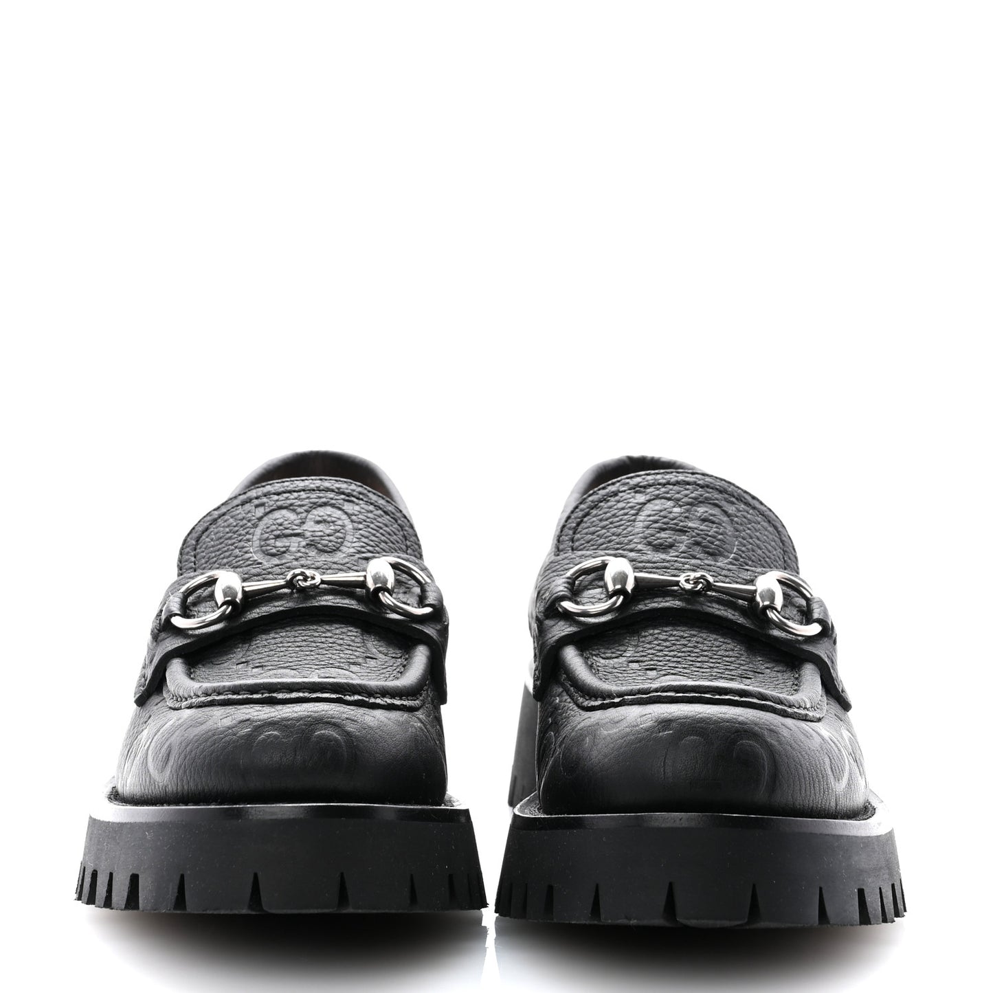 Piuma Calfskin Embossed Womens Platform Lug Sole Loafers 37.5 Black