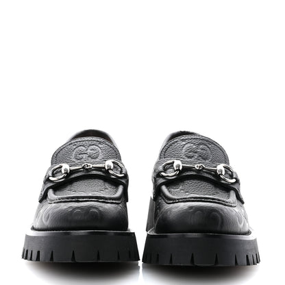 Gucci Piuma Calfskin Embossed Womens Platform Lug Sole Loafers 37.5 Black 2 of 12